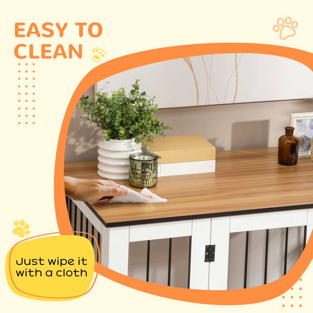 White Furniture Dog Crate End Table with Lockable Door | Petmelle