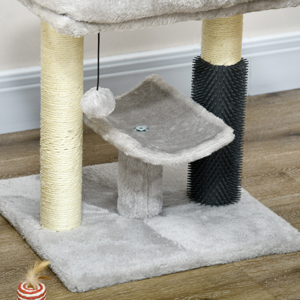 Compact Cat Tree with Bed, Scratching Posts & Self-Groomer
