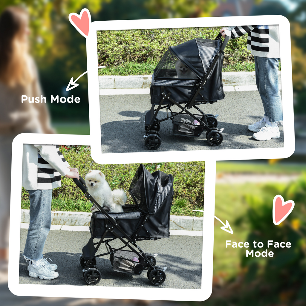 Black Foldable Dog Stroller with Reversible Handle