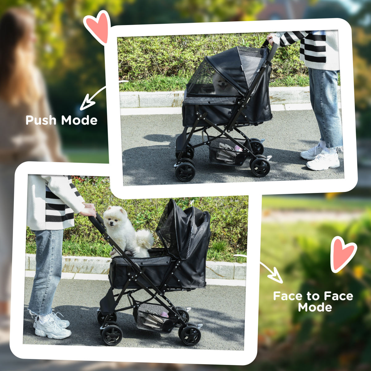 Black Foldable Dog Stroller with Reversible Handle