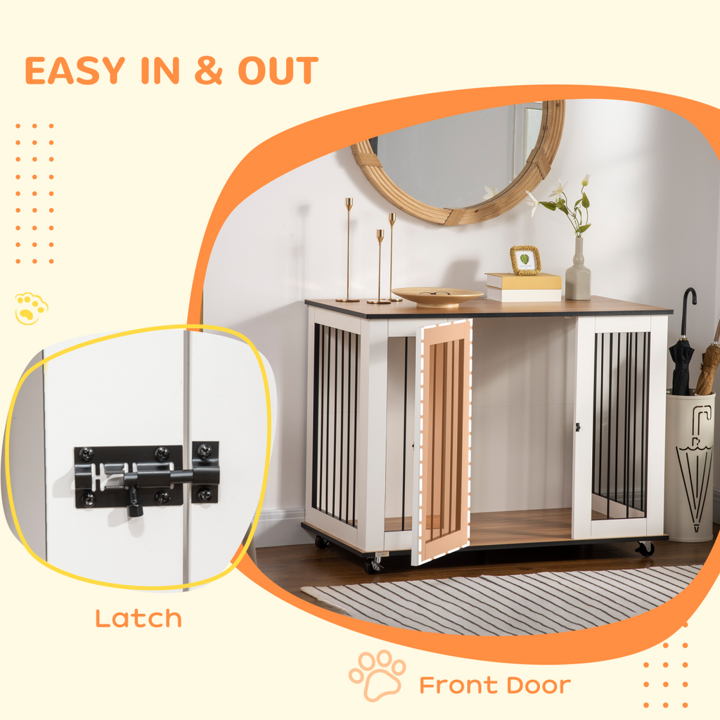 White Furniture Dog Crate End Table with Lockable Door | Petmelle