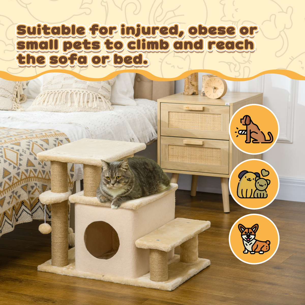 4-Step Pet Stairs for Beds with Removable Cover