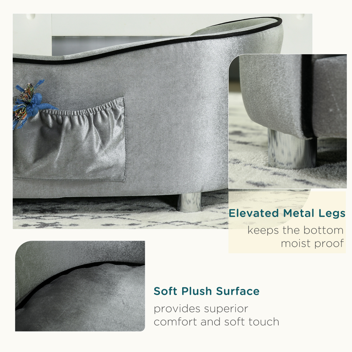 Modern Dog Sofa Bed with Removable Cushion & Storage Pocket
