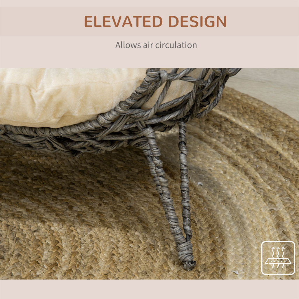 Elevated Rattan Cat Bed & Kitten Basket with Cushion