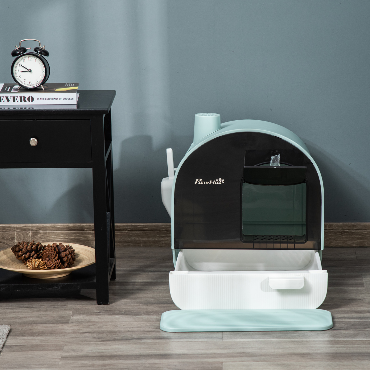 Green Hooded Cat Litter Tray with Scoop & Filter