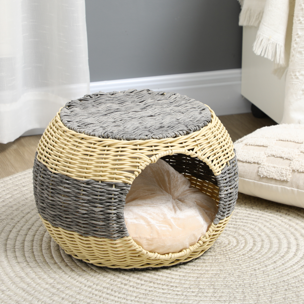 Rattan Raised Cat House with Soft Cushion | Petmelle