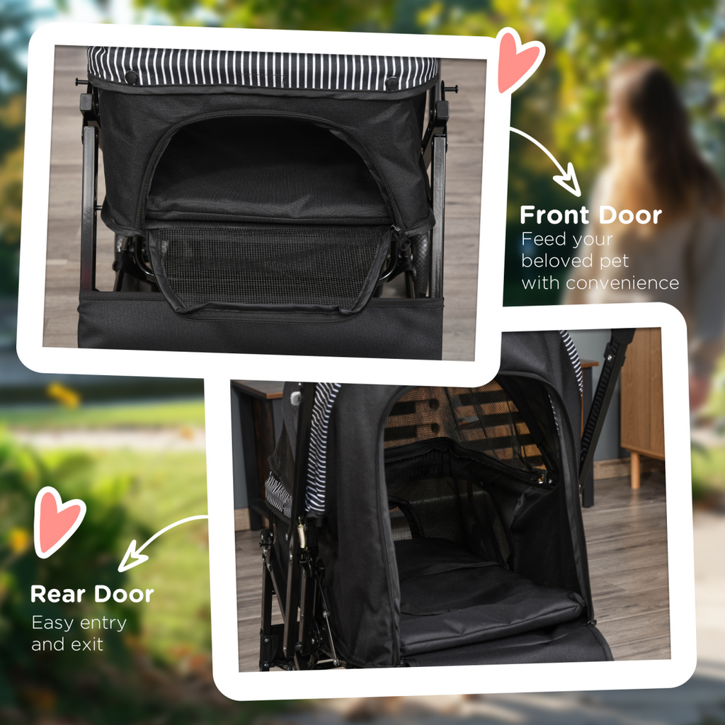 Black Foldable Dog Stroller with Reversible Handle