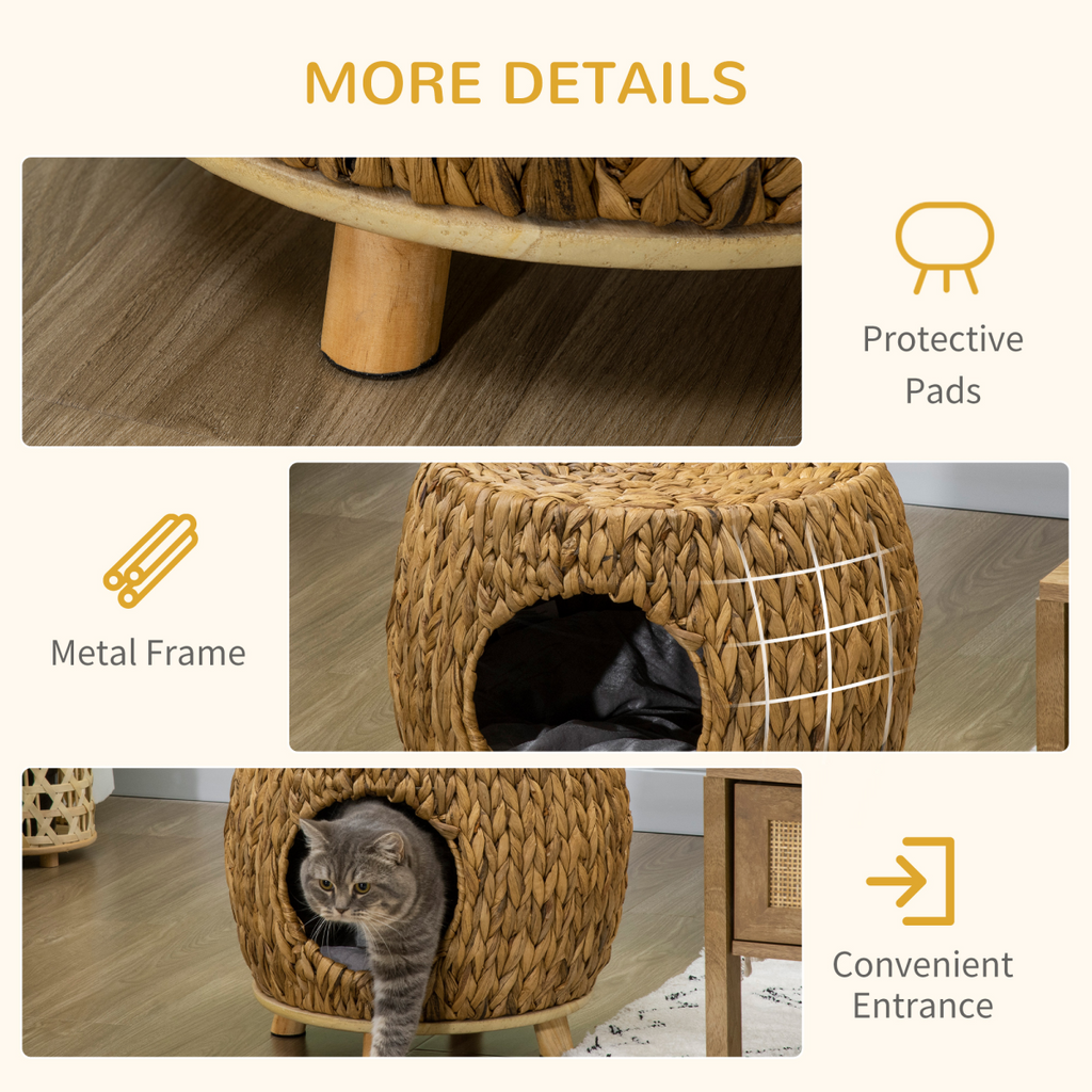 Rattan Cat House Stool with Cushion for Indoor & Outdoor Use