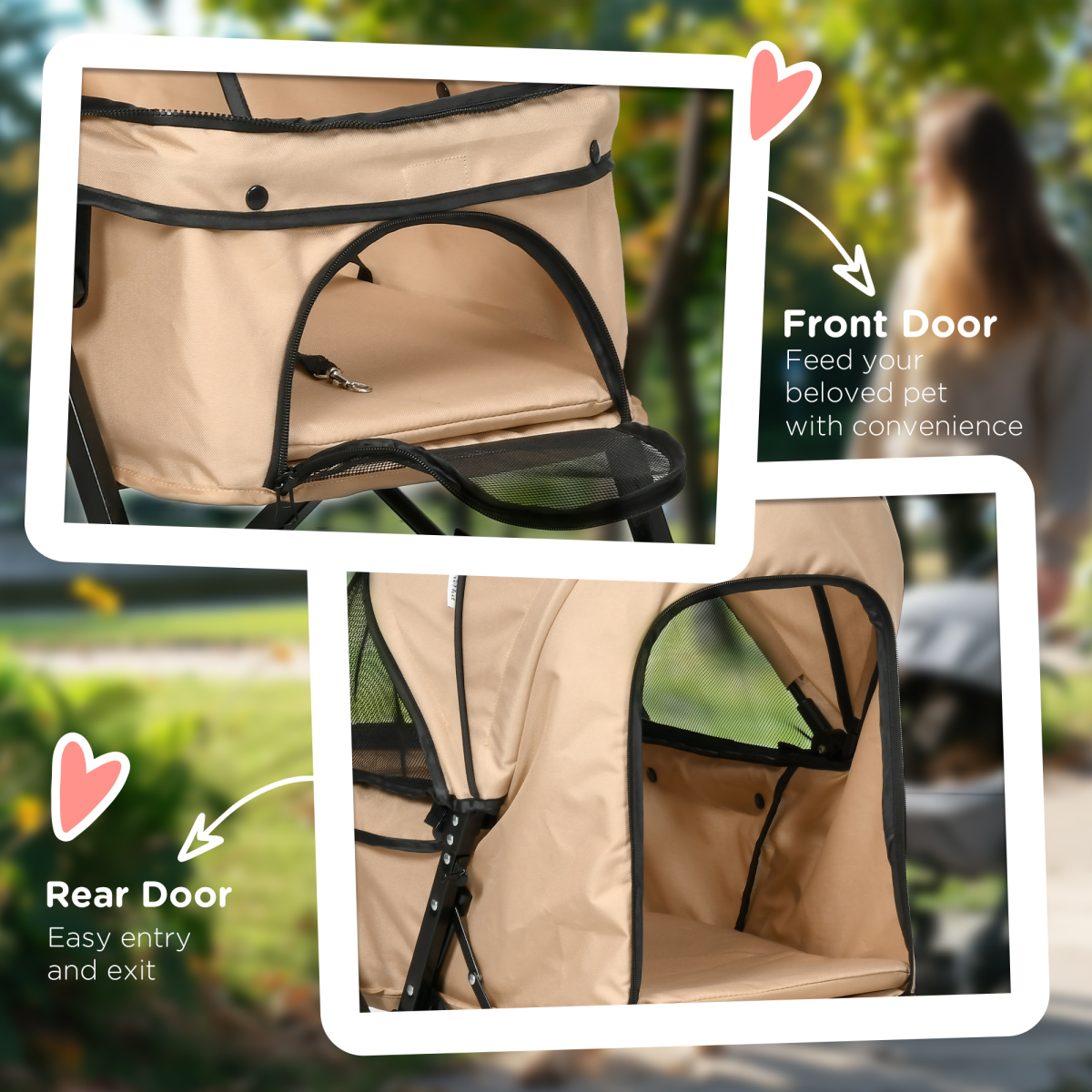 Brown Foldable Dog Stroller with Reversible Handle