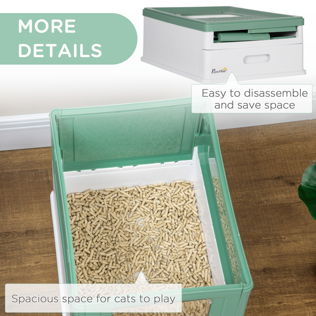 Portable Hooded Cat Litter Box with Scoop – Green