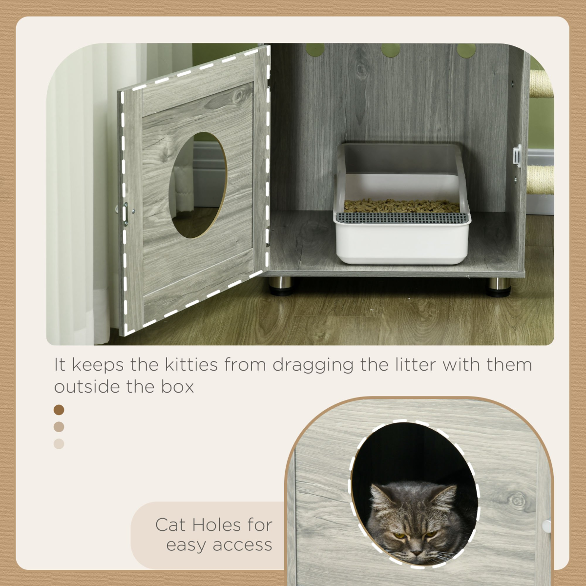 Cat Litter Box Enclosure with Bed & Scratching Posts | Petmelle