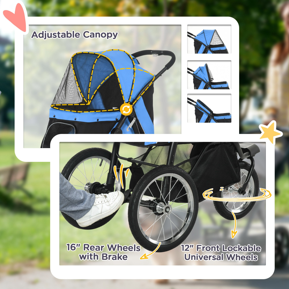 3-Wheel Foldable Pet Stroller for Dogs & Cats | Petmelle