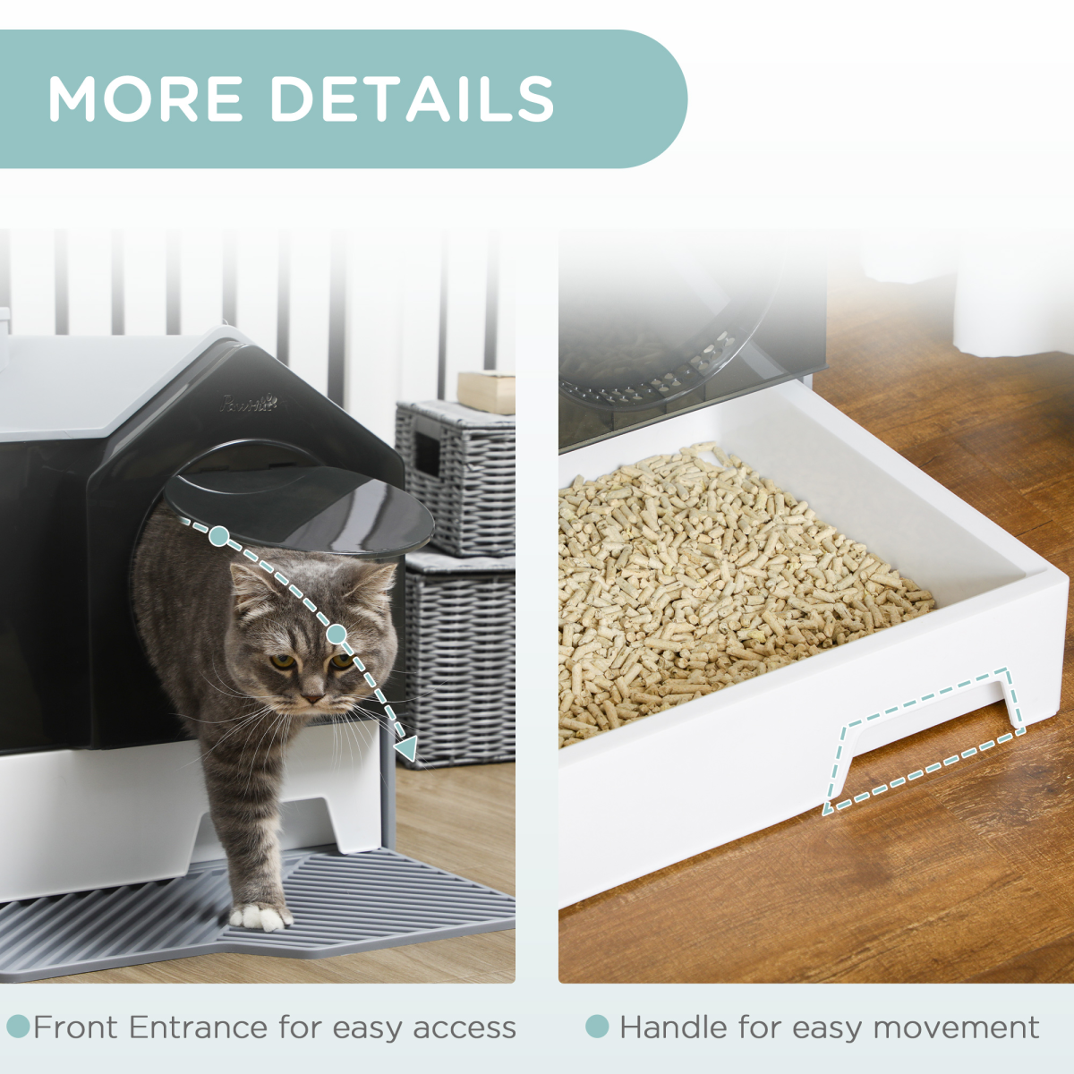 Hooded Cat Litter Tray with Drawer, Handle & Scoop