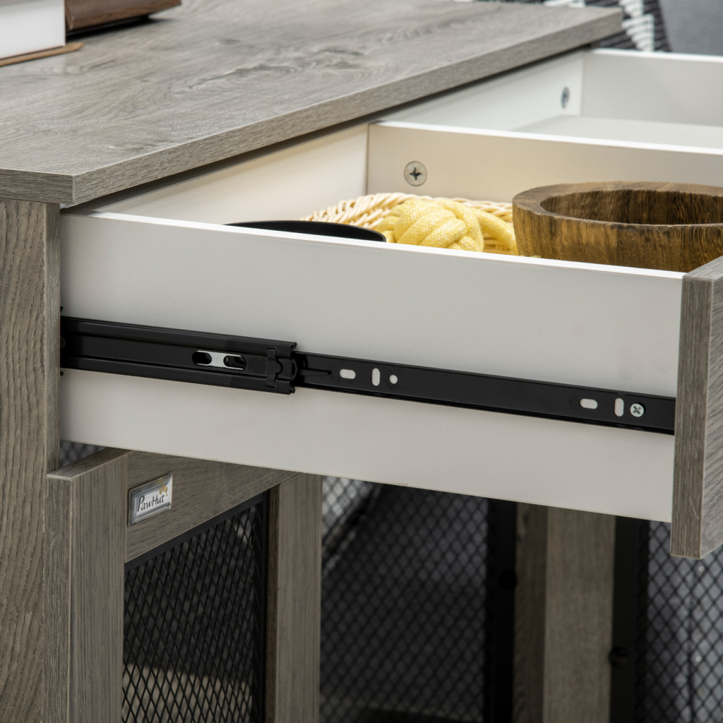 Grey Double-Door Furniture Dog Crate for Medium Dogs
