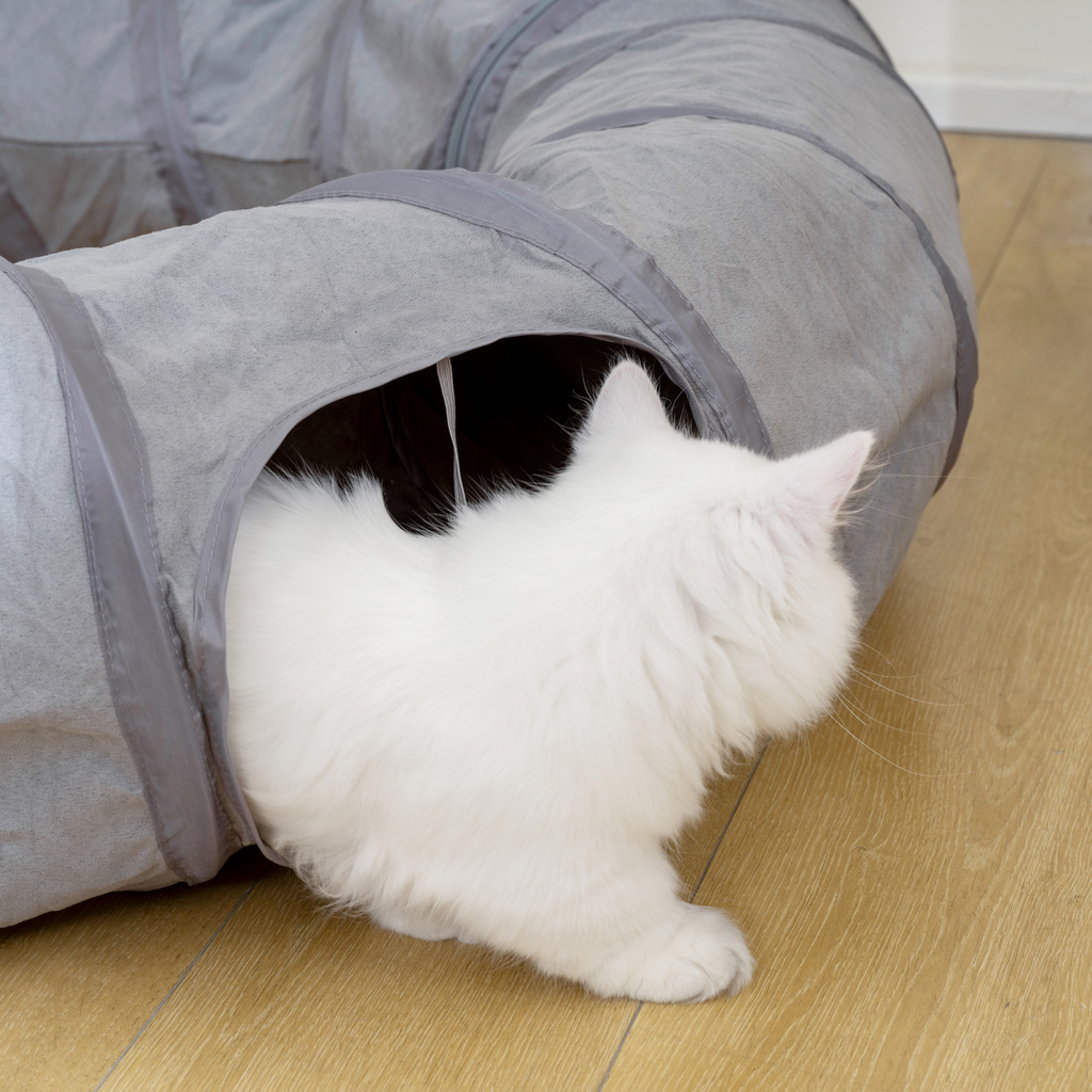 2-in-1 Cat Tunnel & Bed for Indoor Cats – Grey