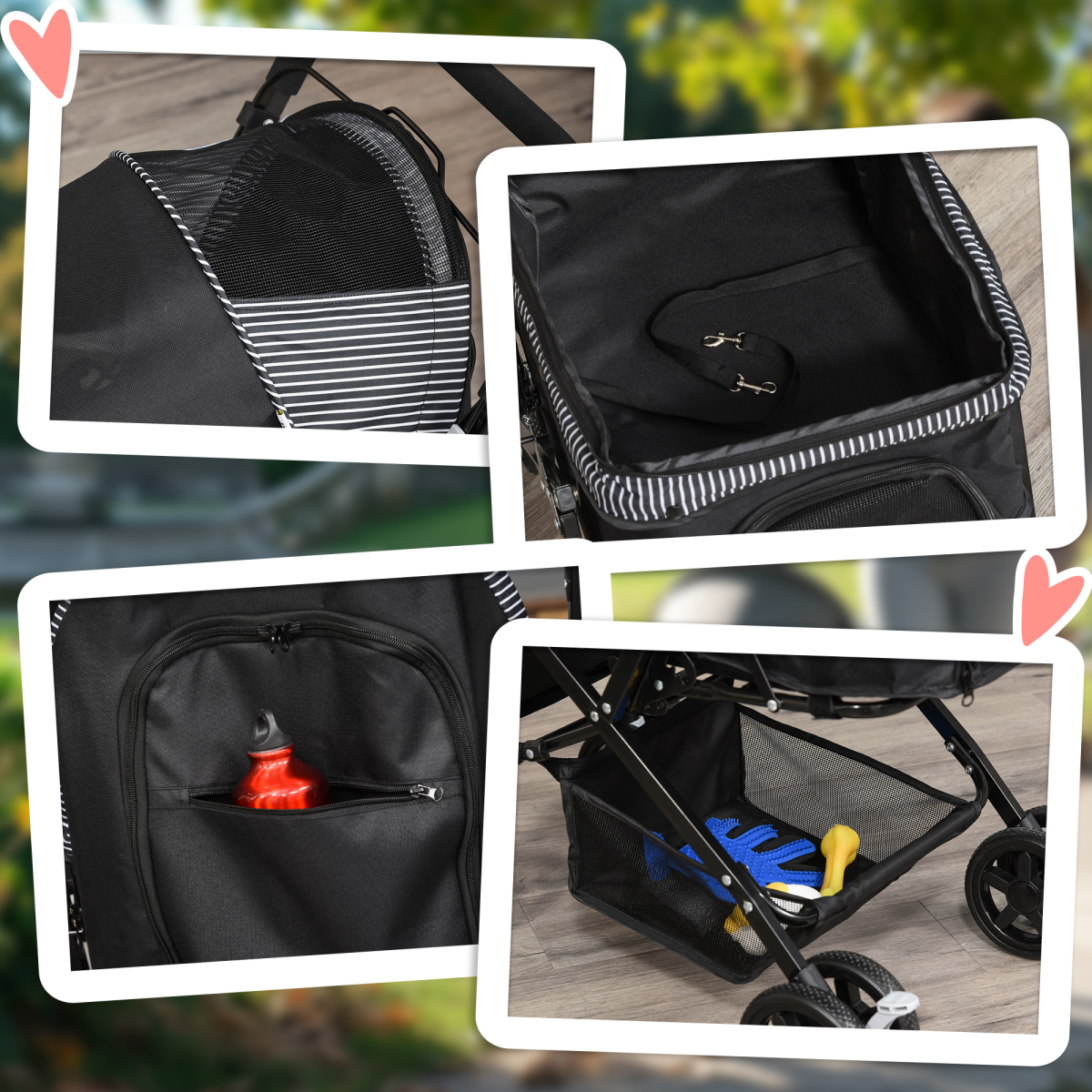 Black Foldable Dog Stroller with Reversible Handle