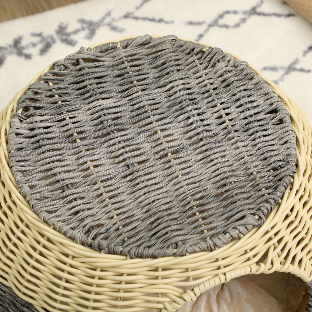 Rattan Raised Cat House with Soft Cushion | Petmelle