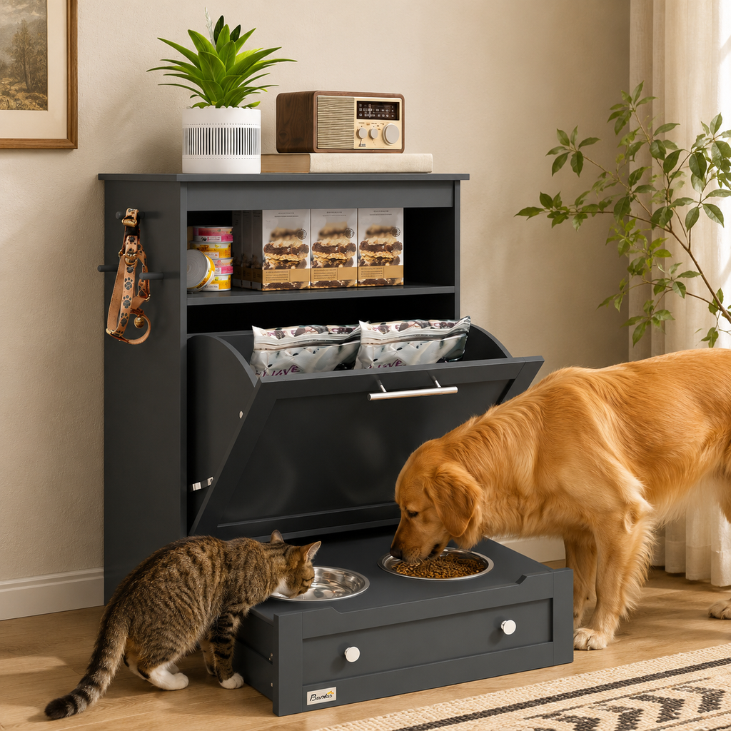Dog & Cat Feeding Station with Food Storage Cabinet | Petmelle