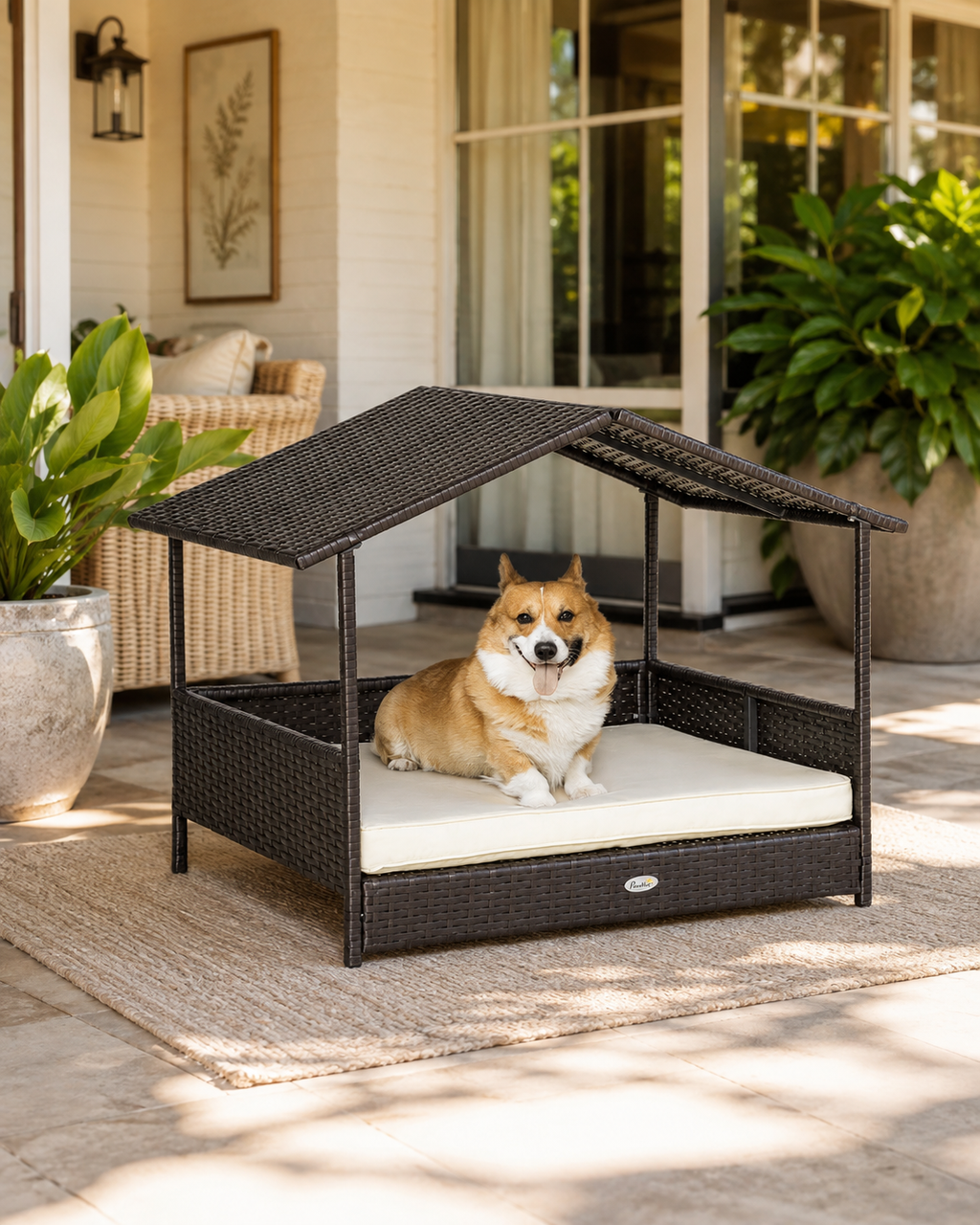 Wicker Dog & Cat House with Soft Cushion