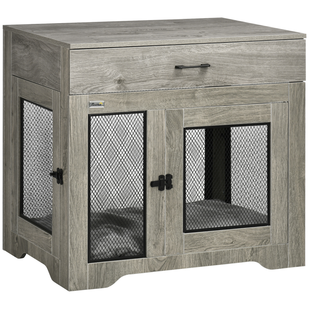 Grey Double-Door Furniture Dog Crate for Medium Dogs