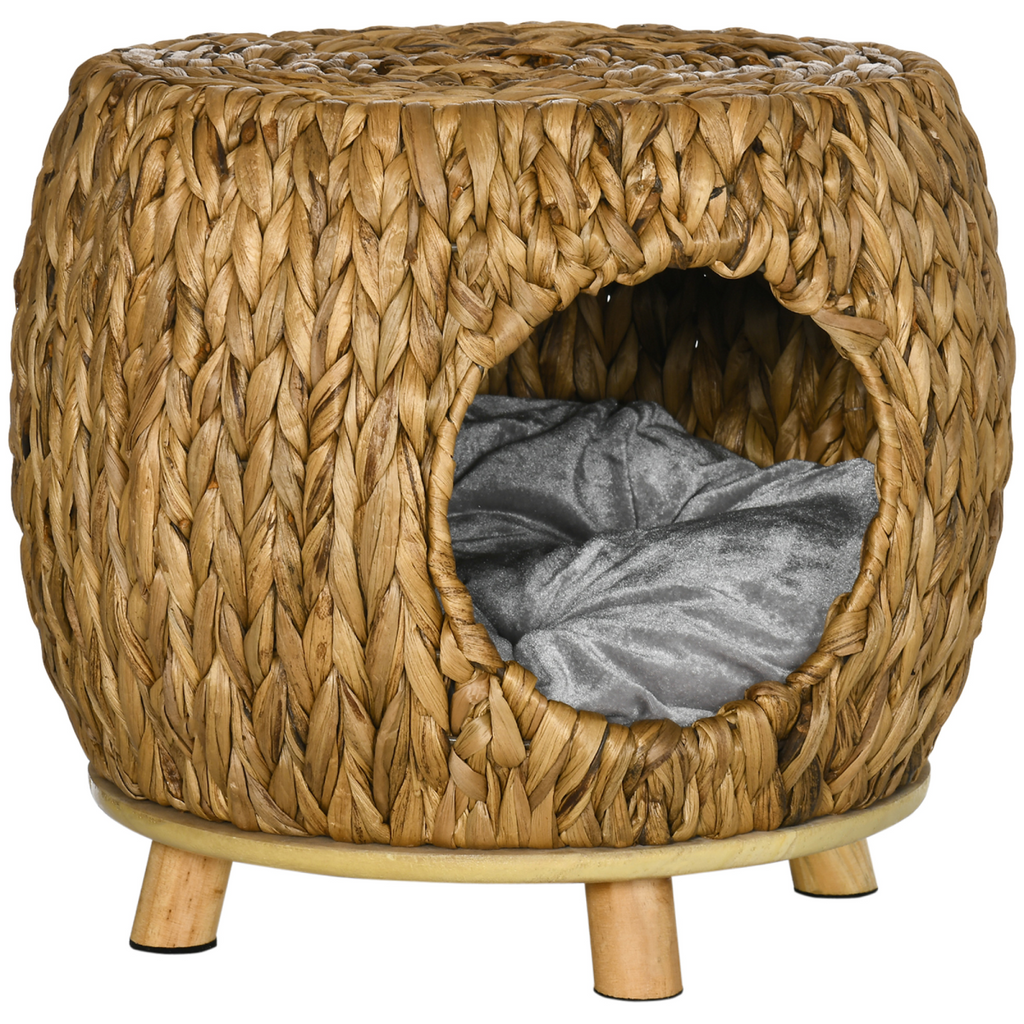 Rattan Cat House Stool with Cushion for Indoor & Outdoor Use