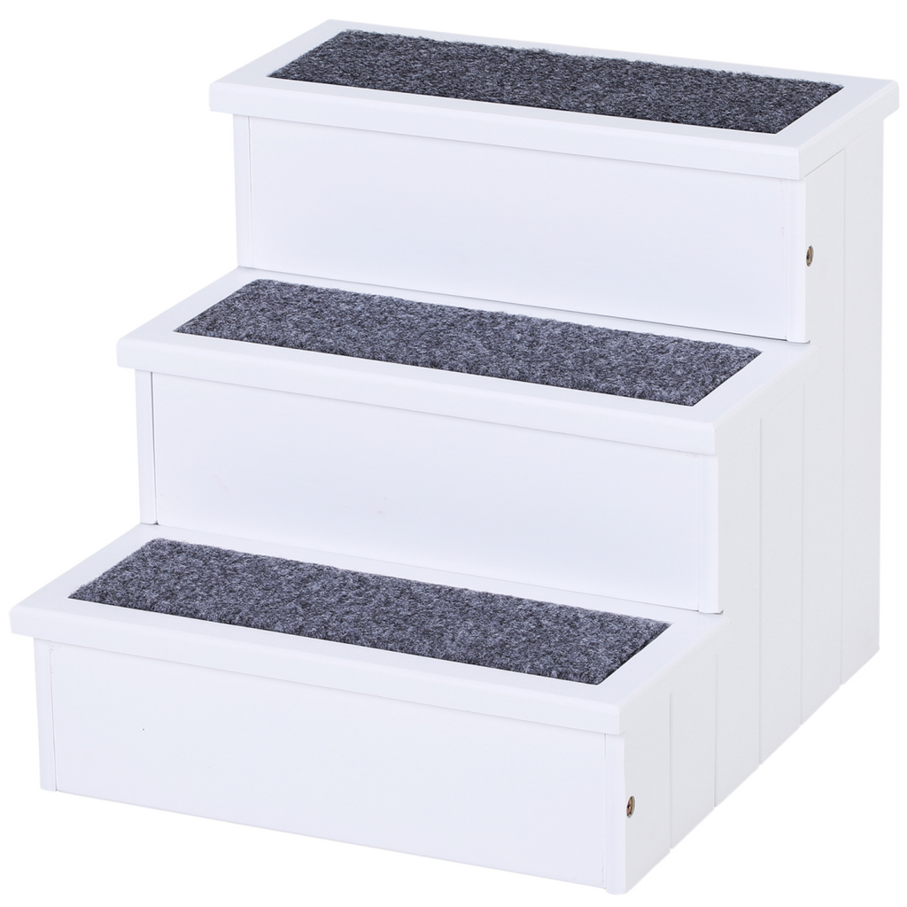 3-Step Wooden Pet Stairs with Storage for Dogs & Cats