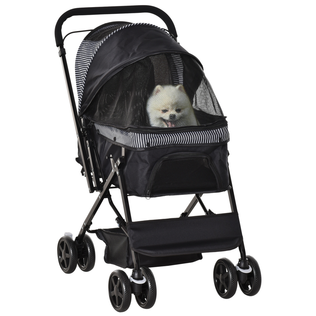Black Foldable Dog Stroller with Reversible Handle