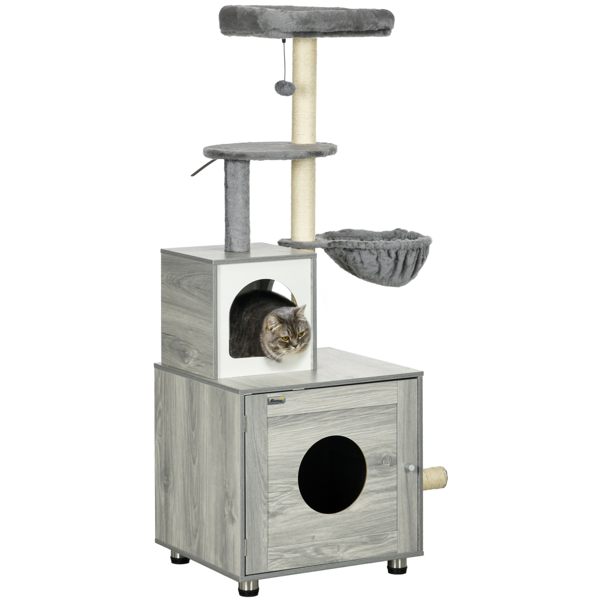 Cat Litter Box Enclosure with Bed & Scratching Posts | Petmelle
