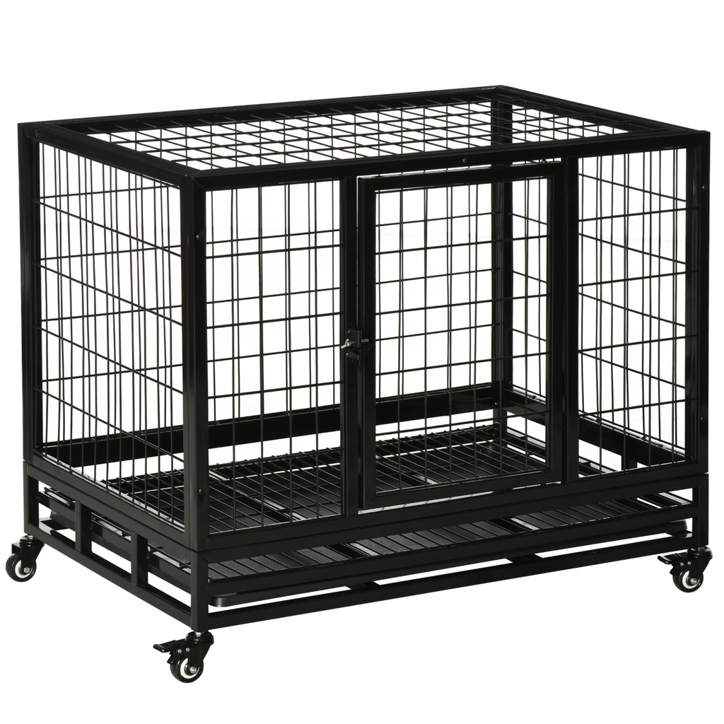 Heavy-Duty Metal Dog Crate with Wheels & Removable Tray