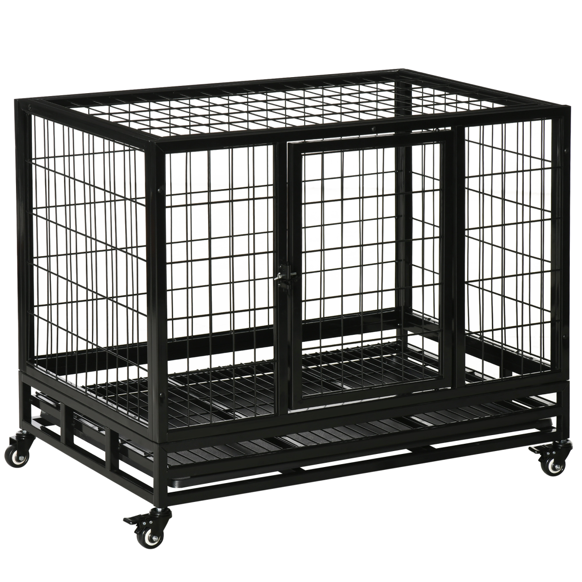 Heavy-Duty Metal Dog Crate with Wheels & Removable Tray