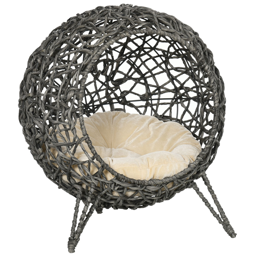 Elevated Rattan Cat Bed & Kitten Basket with Cushion