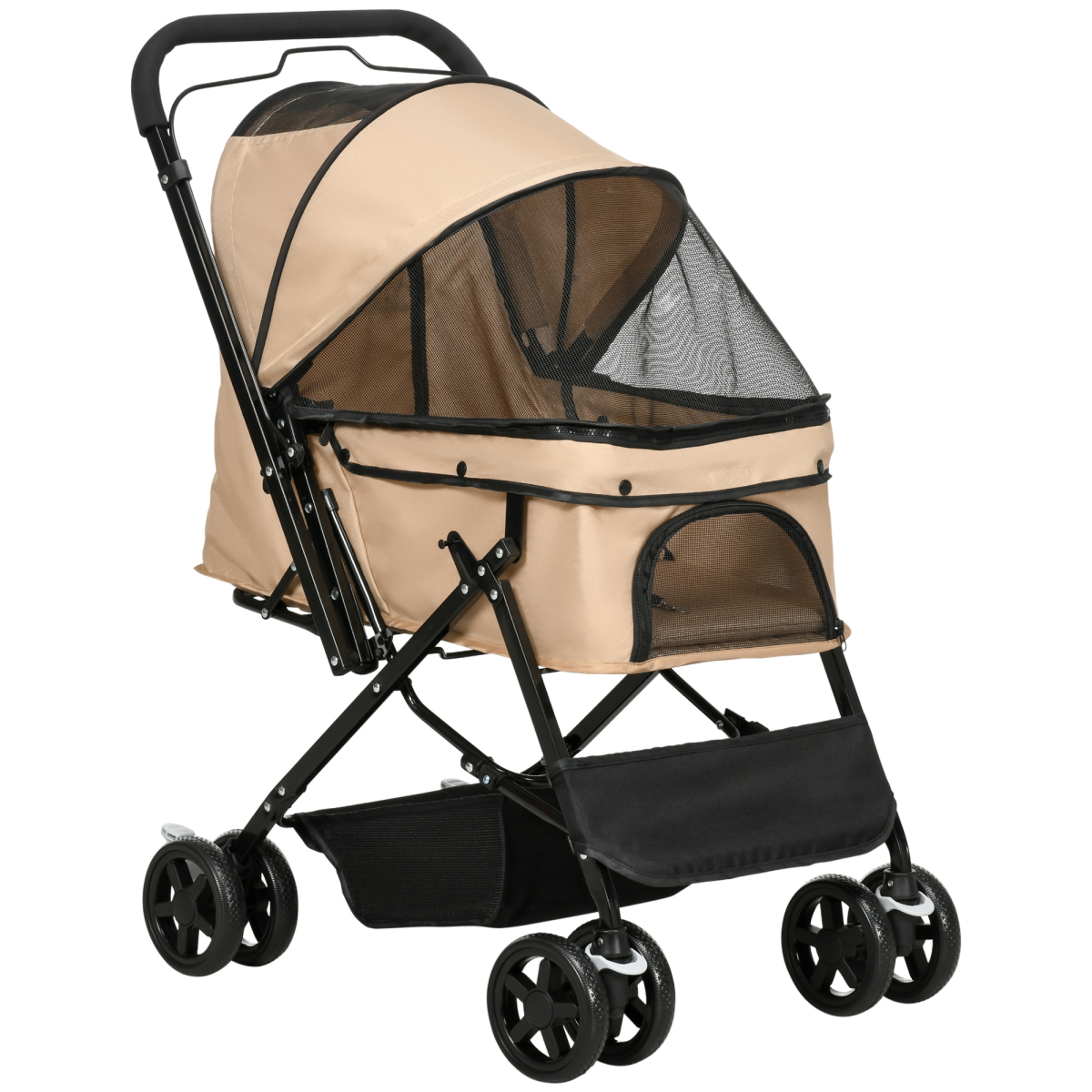 Brown Foldable Dog Stroller with Reversible Handle