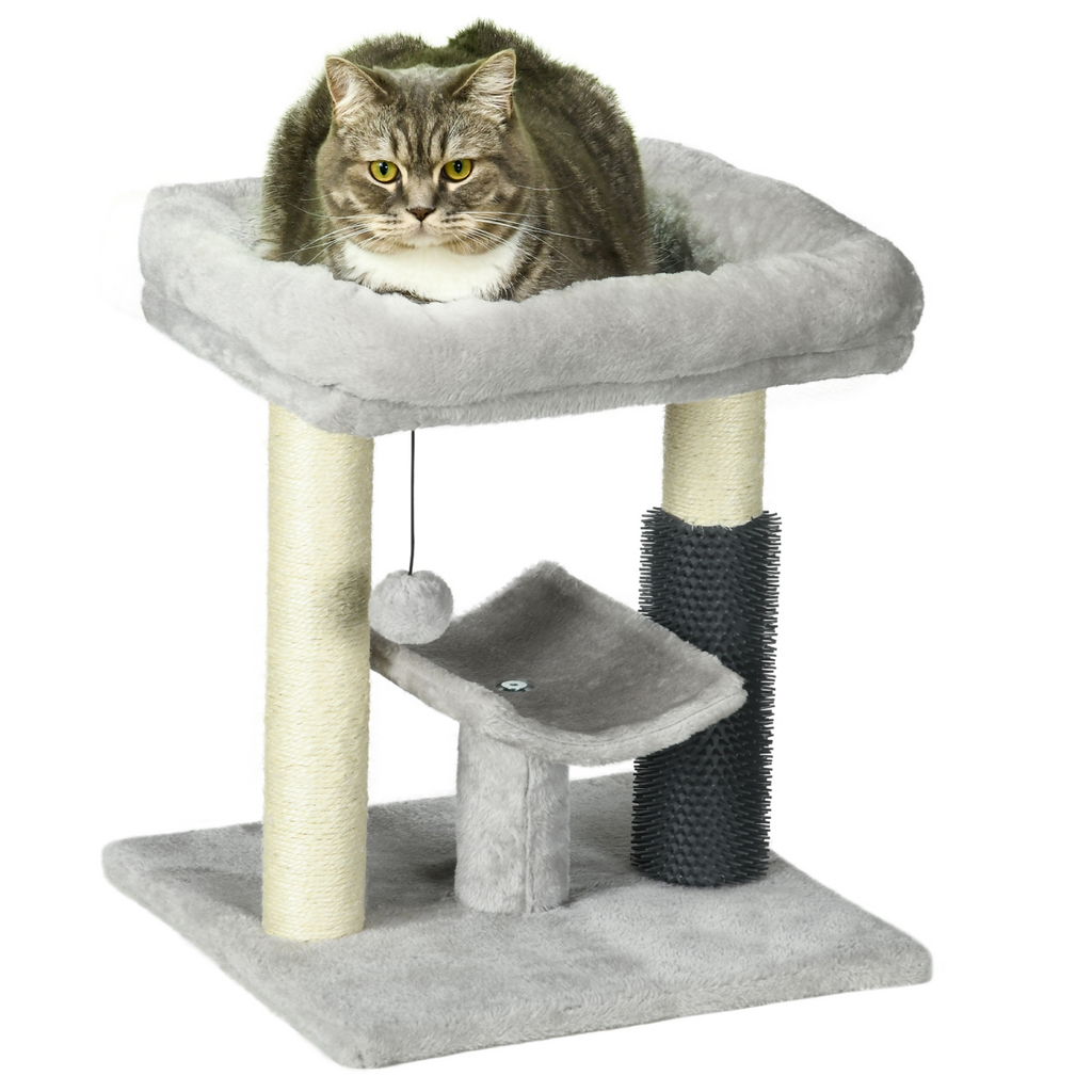 Compact Cat Tree with Bed, Scratching Posts & Self-Groomer