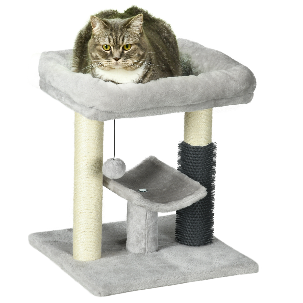 Compact Cat Tree with Bed, Scratching Posts & Self-Groomer