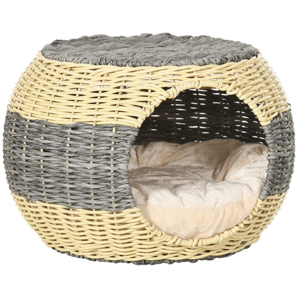 Rattan Raised Cat House with Soft Cushion | Petmelle